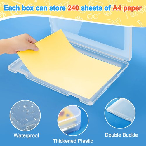 Bluedale 4 Pack A4 File Box Paper Organizers Holder, Transparent Document Paper Project Case, Plastic Paper Storage Container Box File Protector for Magazine, Scrapbook, Office School Supplies