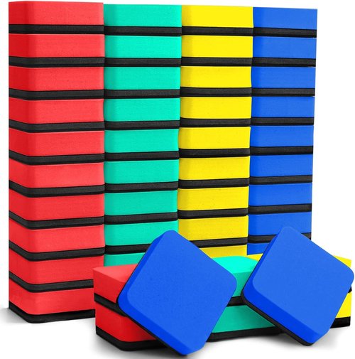 EAONE 48 Pack Magnetic Dry Erase Erasers - Mini Whiteboard Cleaners for Classroom & Office | 4 Assorted Colors, 1.97 x 1.97 Inch