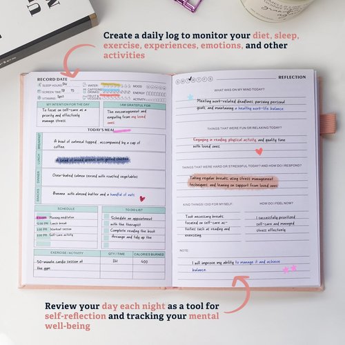 Mental Health Journal for Women and Men - Anxiety & Guided Journal with Mood & Habit Tracker - Take 5 Minuets Everyday - 91 Days Self Care Journal with Prompts, Pink