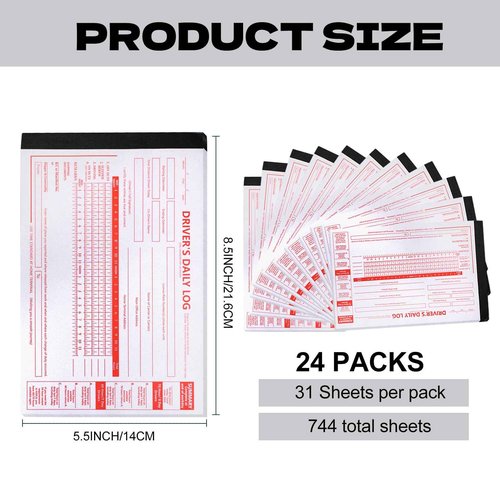 24 Pack Driver Daily Log Book 8.5" x 5.5" Driver's Log Book with Detailed Driver Vehicle Inspection Report & Simplified Recap 2 Ply with Carbon Driver's Daily Log Book for Truck Drivers