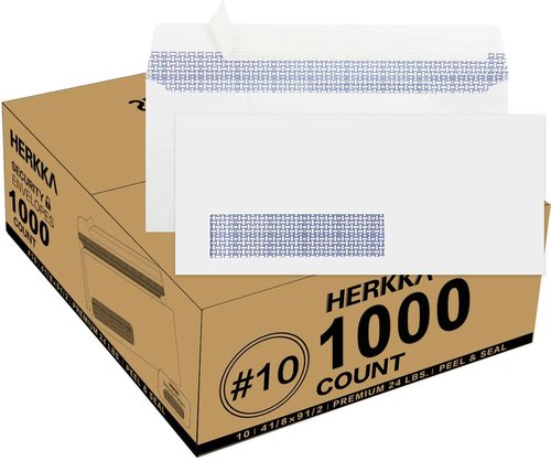 1000 Pack #10 Single Left Window SELF Seal Security Envelopes, Designed for QuickBooks Invoices & Business Statements, Computer Printed Checks Peel and Seal Flap, Size 4-1/8 x 9-1/2 Inches, 24 LB