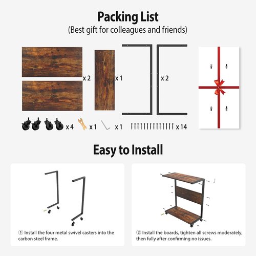 360Tronics Computer Tower Stand, 2-Tier Large ATX-Case Sotrage CPU Holder Cart Under Desk, C-Shape Tall Trolley for PC Tower, Wooden Mobile PC Standing Table with Wheels for Home/Office, Walnut