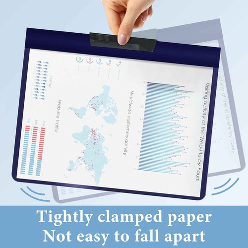 SIMPROFFICE 36 Pack Swing Clip Report Covers, Clear Front and Navy Blue Frosted Back, 9 x 11.4 Inches, Plastic Presentation Folders with Clip for Professional Use
