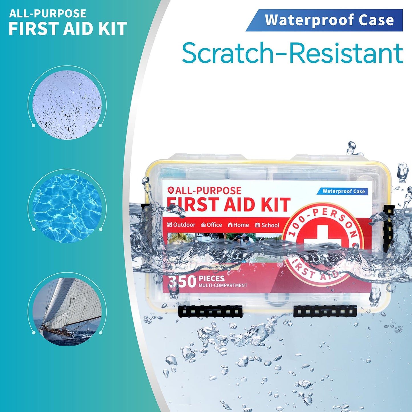 Prelady-350 Pieces All-Purpose 100-Person Emergency First Aid Kit – Waterproof Plastic Case | Clearly Organized for Fast Retrieval | Perfect for Home, Business, Workplace, Boat, Travel, Outdoor & Car