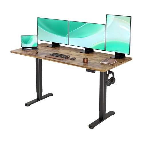 YDN Standing Desk, Electric Adjustable Height Stand up Desk, 63x24 Inches Sit Stand Home Office Desk with Splice Board, Rustic Brown Top