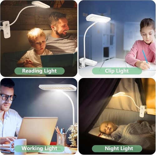 Deaunbr Clip-On Light - Eye-Caring 66 LEDs Reading Light with 4 Brightness Levels | Rechargeable Desk Lamp for Home & Office