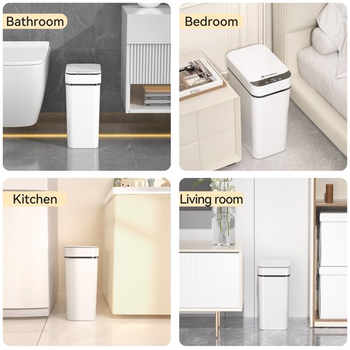 FRESHLIX 3 Pack Bathroom Trash Can 2.6 Gallon Small Touchless Automatic Motion Sensor Trash Cans Slim Waterproof Garbage Bin with Lid for Kitchen, Office, Bedroom White