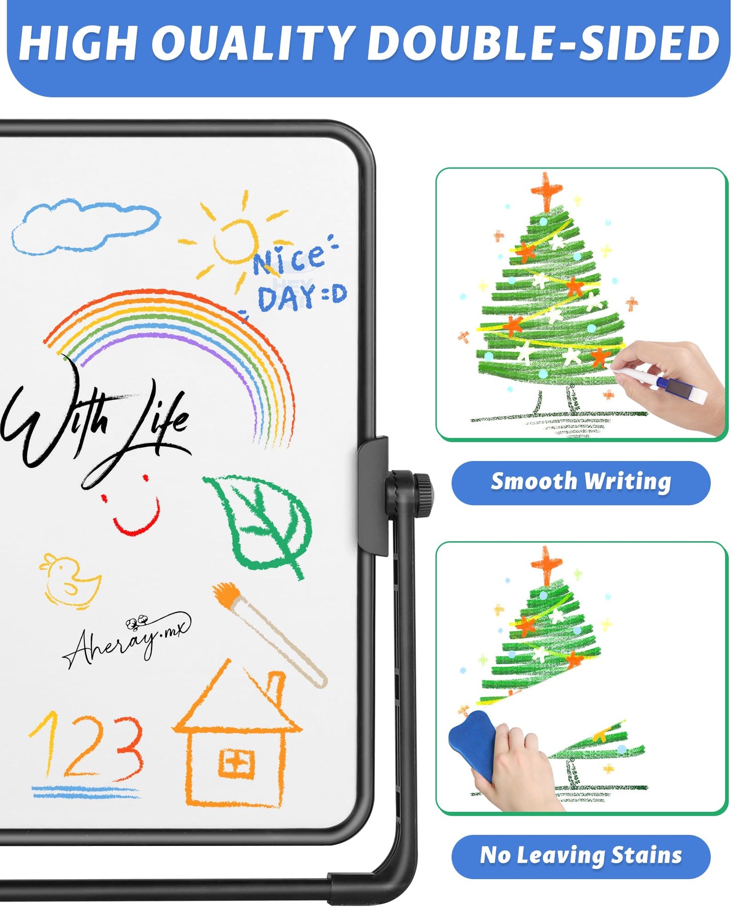 Dry Erase Whiteboard for Students,Small Mini Magnetic Double-Sided Desktop White Board with Stand,Portable Small Whiteboard with 3 Markers/3 Magnets/1 Eraser for Drawing, Home, School,8.27" x 11.8"