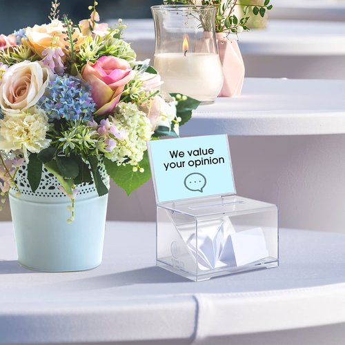 Kigley 9 Pack Acrylic Donation Box with Lock and Sign Clear Ballot Suggestion Donation Box with Slot for Fundraising Raffle Business Card Storage Container Voting Tip Jar