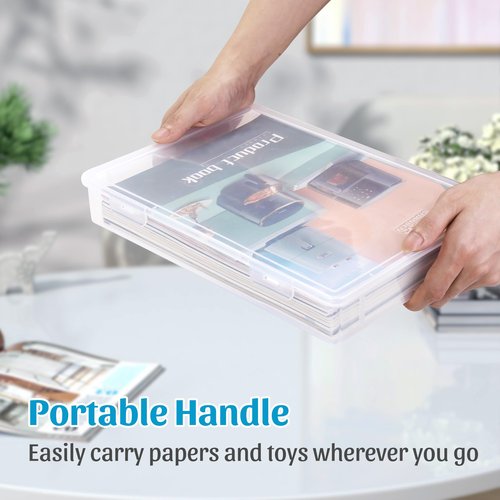 3 Pack A4 Paper Organizer Box, Plastic Scrapbook Paper Organizer Storage for 8.5" x 11" Letter , Portable Storage Containers for Board Game, Craft, Document, Magazine, Art Supplies, 12.6 x 9 x 1.9 in