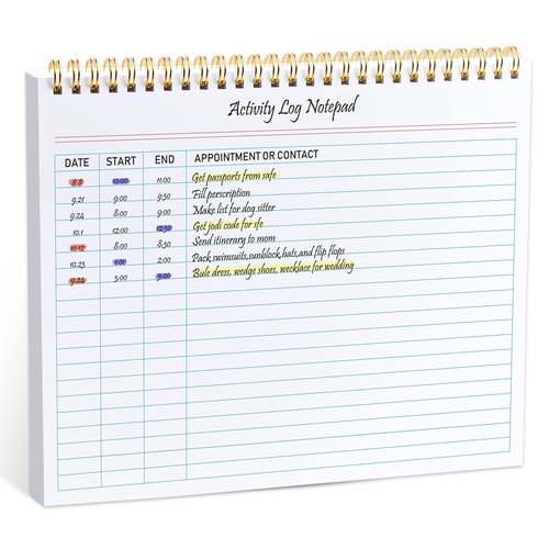 Activity Log Notepad, Spiral Activity Log Book for Business Work with Checklist, Organized Time Spending, Appointment or Contact. 8.5 x 11 Inch,Thick Paper, Hard Backing(2 pieces)