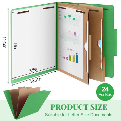 Skyygemm 24 Pcs Classification Folders Letter Size, 2 Pocket Dividers Pressboard File Folder with Fasteners, Expanding File Organizer Bulk for Teachers, Clergy, Office, Church, Christmas (Green)