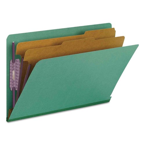 Smead End Tab Classification Folder, Legal, Straight, 2 Dividers, Green, 10 per Box (29785)