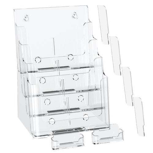 zavekia 4 Tier Acrylic Brochure Holder 8.5 x 11 inch, Clear Literature Organizer Magazine Stand with 4 Pack Separate Removable Divider for 4 x 9 inch Brochures,Magazine Holder,Flyer Holder
