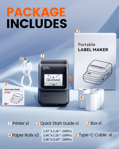 Label Maker with 3 Tapes, M100 Barcode Label Printer, Versatile App with 2000 Icons and 300 Templates, Address Label Printer for Small Business, Office, Home, School, Black