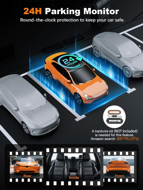 Nanoby 4K 3 Channel Dash Cam Front and Rear Inside, Built-in 5.8GHz WiFi GPS, 64GB Card Included, 4K+1080P+1080P Dash Camera for Cars, 3.18'' IPS Screen Dashcam with G-Sensor, 24H Parking Monitor