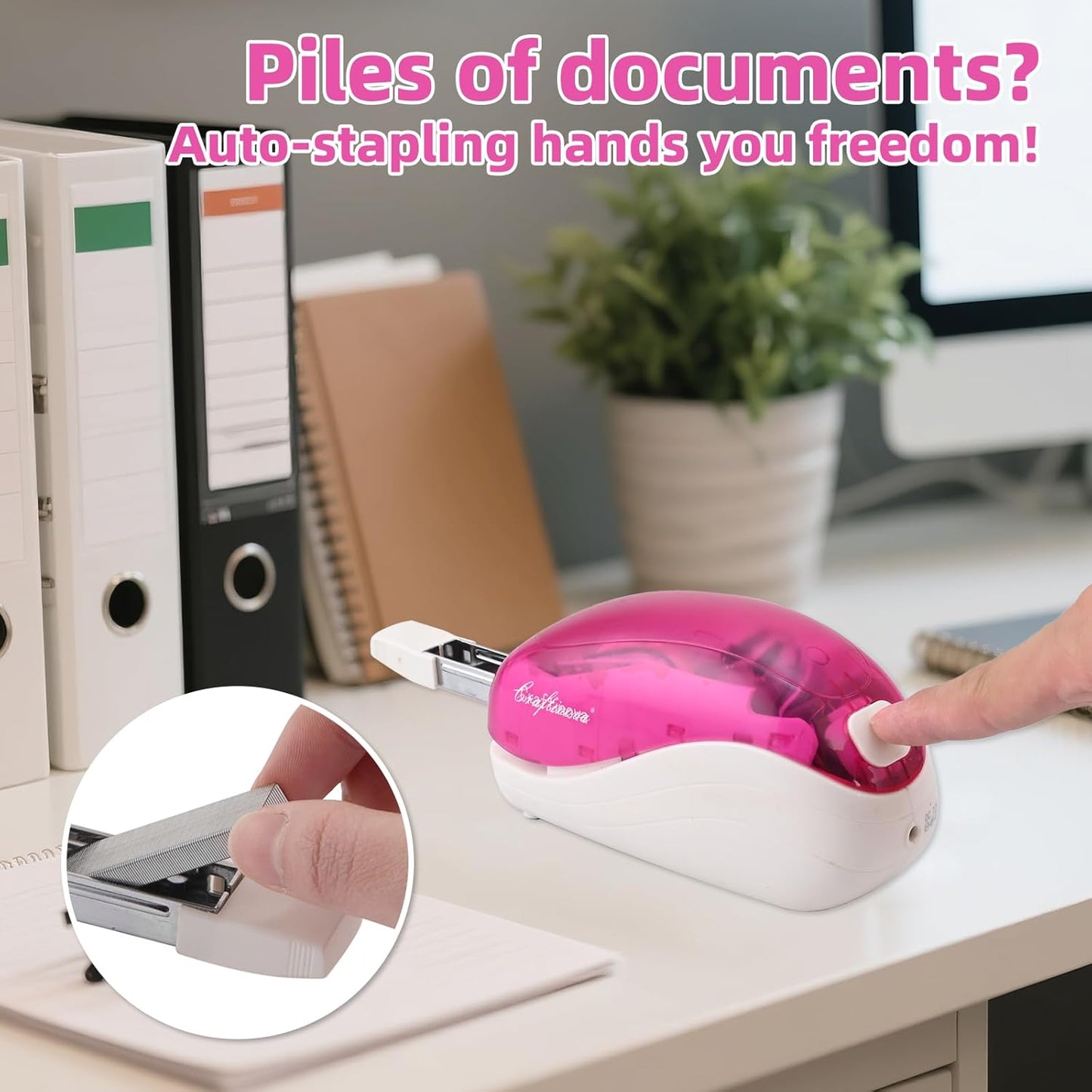 Skiennix Electric Stapler - Pink | 25 Sheet Capacity, Includes 2000 Staples & Staple Remover
