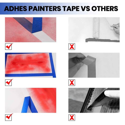 ADHES Upgrade Blue Painters Tape, Masking Tape for Painting 36 Rolls x 1.41 Inch x 60 Yards, Blue Paint Tape No Residue Outdoor Anti UV Multi Surface Use, Total 2160 Yards