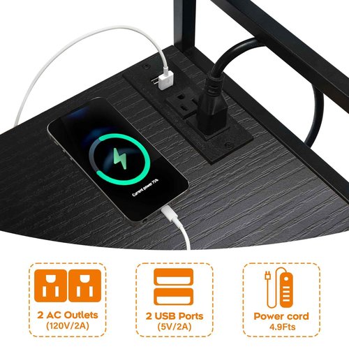 TC-HOMENY Printer Stand with Pull-out Shelf, 3-Tier Multi-Functional Home Printer Stand with Charging Station (Black)