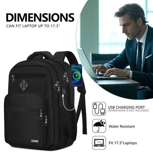 School Backpack for Boys Girls Teens, Black Backpack for Men Women, 17.3 inch Laptop Back Pack with USB Charging Port, Backpacks for School Business Work College Travel, College Book Bag, Bookbag