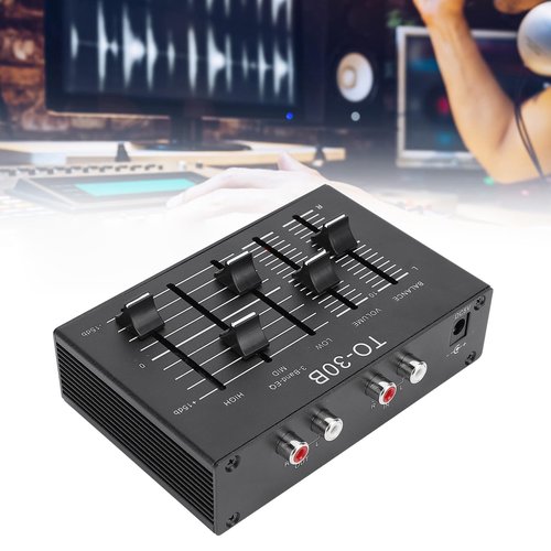 EQ Equalizer Stereo, 3 Band Sound Channel Balance, Volume Control Preamp with Isolated Power Supply for Speakers