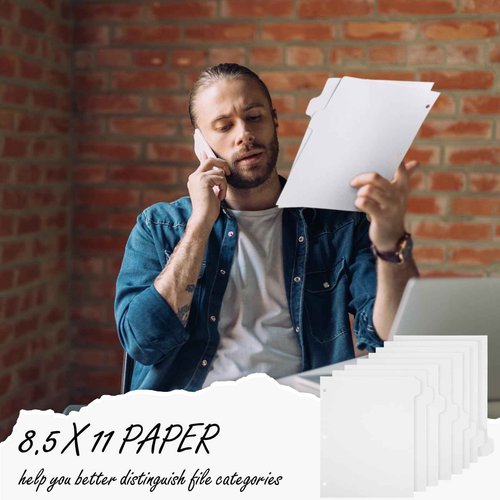 Harloon 30 Set 3 Ring Binder Dividers with 8 Tab, 1/8 Cut Tabs 240 Blank Binder Bulk 3 Hole Punch Divider 230 GSM Heavyweight Paper for School Office Home Class (White)