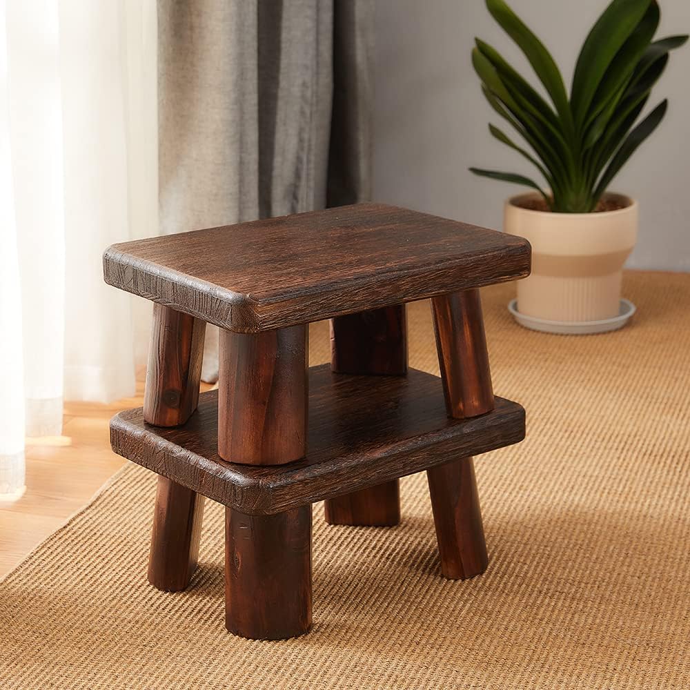 Skiennix Wooden Stool - Super Sturdy Bedside Step Stool for Kitchen & Bathroom | Supports Up to 500 LBS