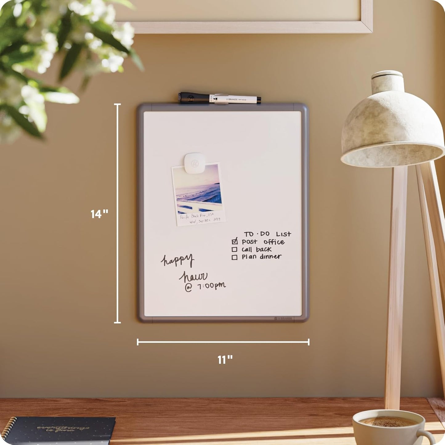 U Brands Contempo Magnetic Dry Erase Board - 11" x 14" Gray Modern Frame with Magnet & Marker