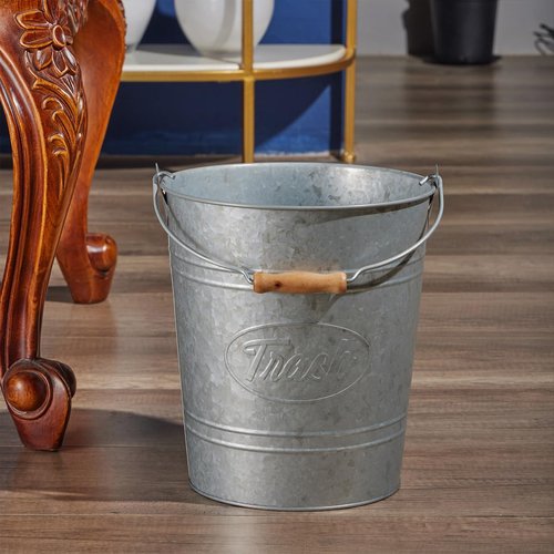 Pack 2, Rustic Farmhouse Bathroom Trash Can, Modern Country Style Galvanized Farm Metal Kitchen Trash Bucket, Large Vintage Waste Basket, Industrial Chic Bucket Garbage Can Bin, Western Garbage Pail