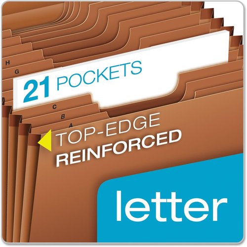 Pendaflex Heavy Duty Expanding File - 21 Pockets, A-Z Tabs, Tyvek Reinforced Edges, Letter Size, Brown