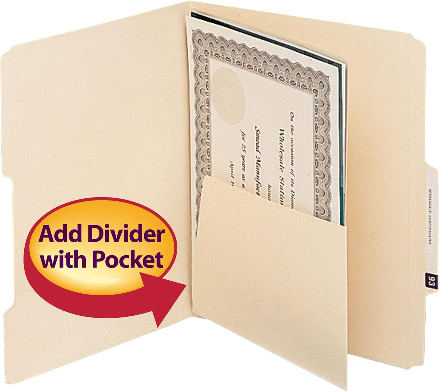 Smead Manila Folder Divider - Self-Adhesive with Pockets | Letter Size, 25 Pack (68030)