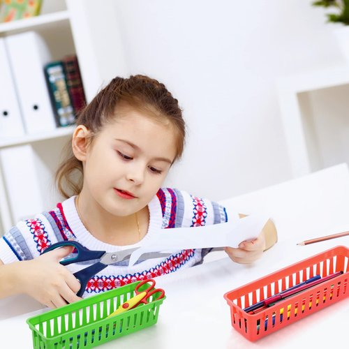 ZEAYEA 24 Pack Classroom Storage Baskets, Classroom Pencil Organizer Baskets for Desk, Drawer, Plastic Pen and Pencil Basket Trays, Crayon Basket for Office Home, 9.3" L x 2.2" W x 2.4" H