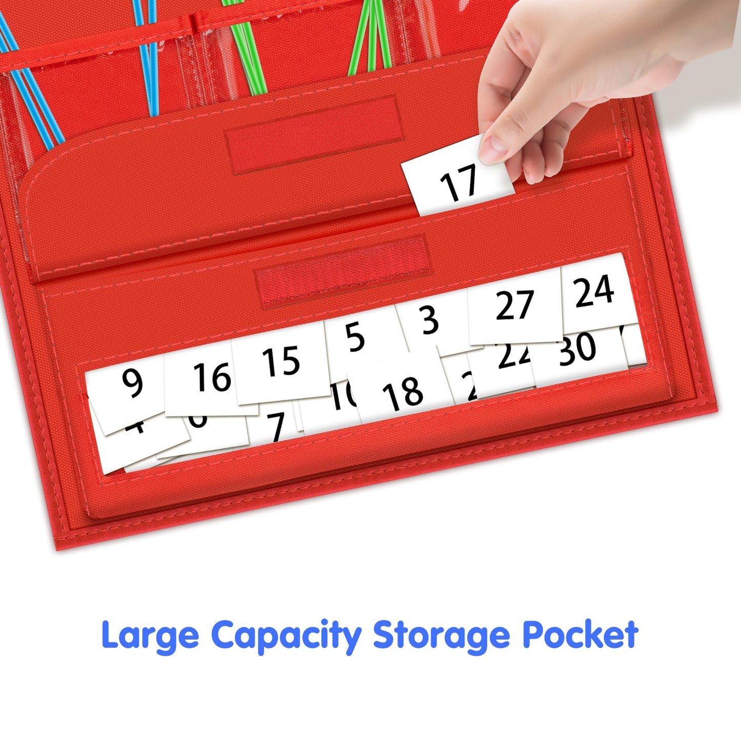 AUVCAS Place Value Pocket Chart & Counting Caddie - Math Manipulatives for Kindergarten, Preschool & Homeschool Classroom (Includes 210 Straws, 30 Number Cards & 4 Headers) - Red