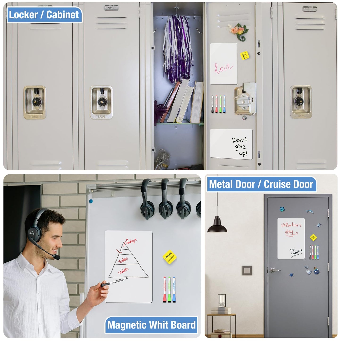 HOMiDEK Magnetic Whiteboard for Fridge, 3 Pack Small Magnetic Dry Erase Boards with 4 Markers & 1 Eraser, Reusable Blank Magnet White Board Sheets for Home, Kitchen, Office, Classroom - 8 x 12