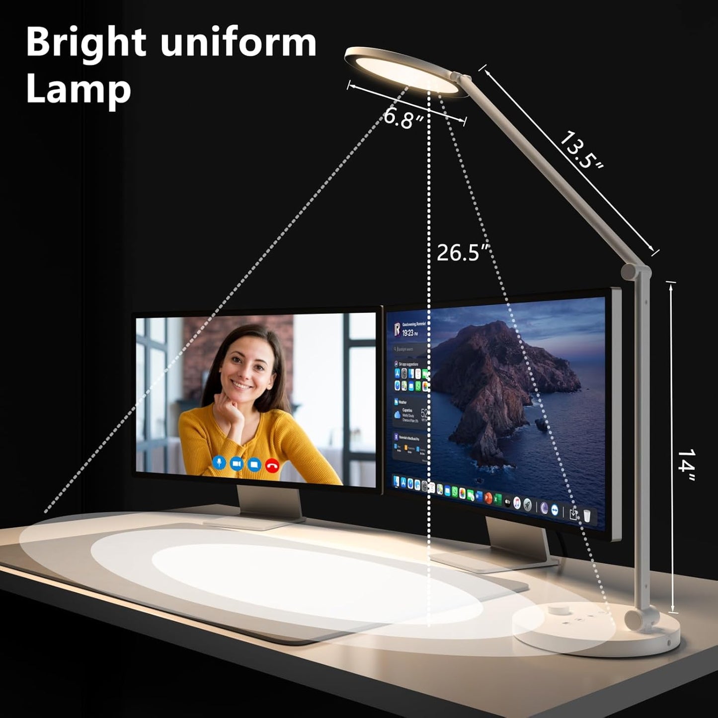 Skiennix Desk Lamp - Metal Swing Arm LED Light with 3 Dimming Modes | 14W 1200LM for Home Office & Streaming
