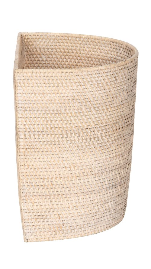 KOUBOO Laguna Half-Moon Rattan Waste Basket – Decorative Trash Can for Bathroom, Bedroom, Kitchen & Office – Boho Home Decor, Small Wicker Basket for Trash Storage, Off-White/Latte