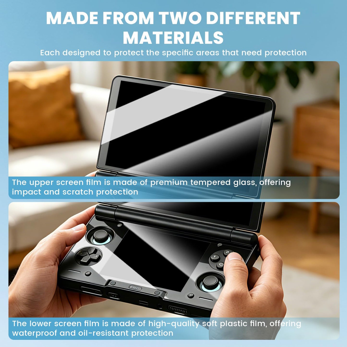 KCMOSGI Screen Protector for AYN THOR Handheld Console, Tempered Glass Protection Accessories, Scratch-Resistant, High-Definition, Easy Install, (Upper & Lower Screen)
