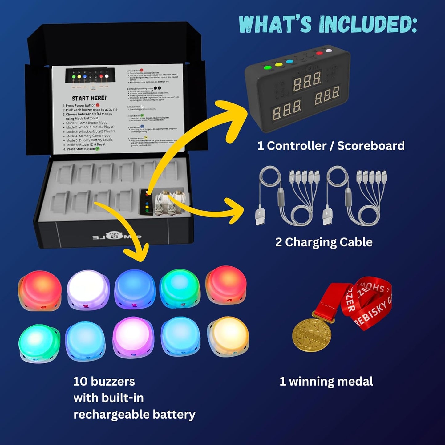 Trebisky Wireless Buzzer System - Game Show Kit for 10 Players | Interactive Fun & Easy Setup