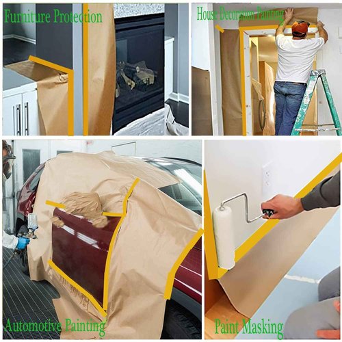Masking Paper, Paint Masking Paper with Adhesive,20 Inch x 50 Feet Painters Paper Roll, Tape and Drape Painters Paper, for Auto Body Masking, Wall Covering and Paint Masking (6, 20 inch x 50feet)