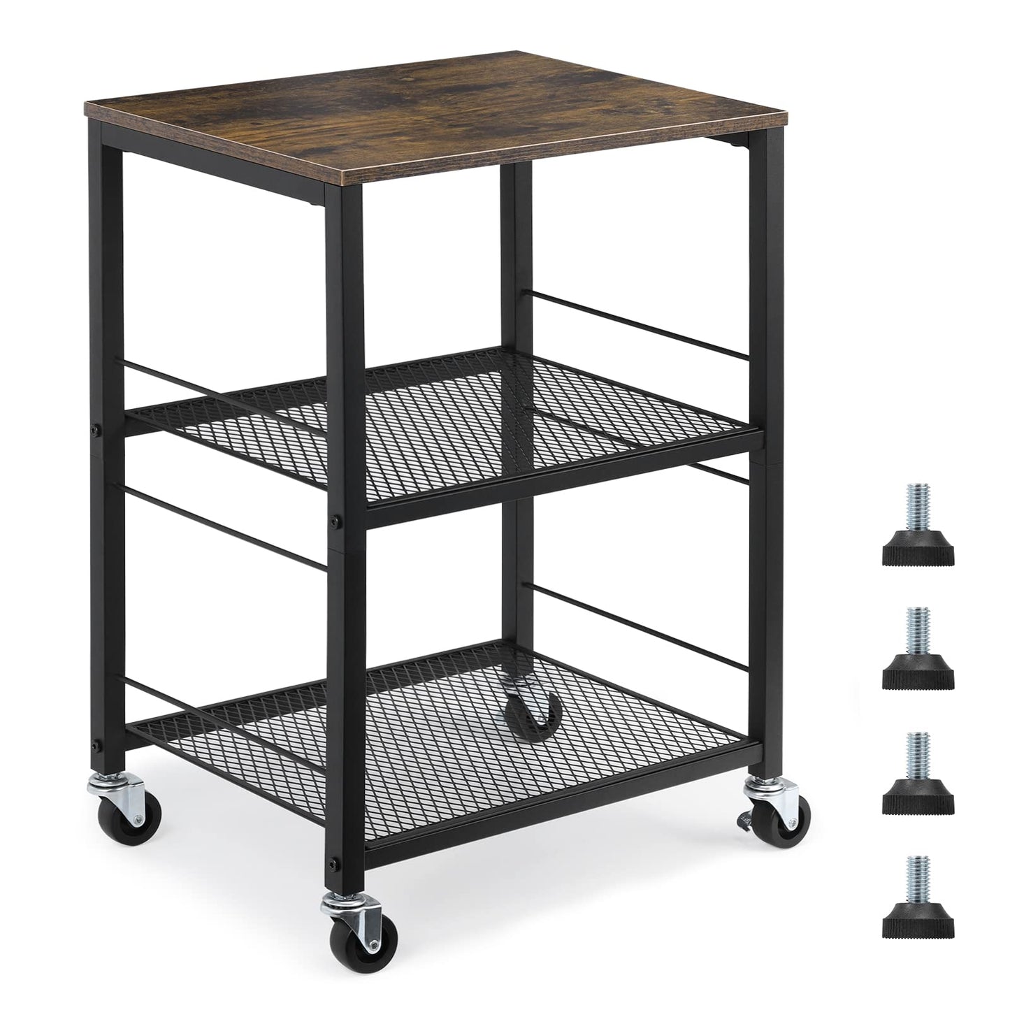 MOOACE Rustic 3 Tier End Table with Wheel, Side Table Storage Shelf