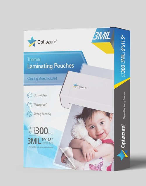 Optiazure Thermal Laminating Pouches - Clear 9"x11.5" | 3mil Thickness, 300 Pack for Letter Size Documents