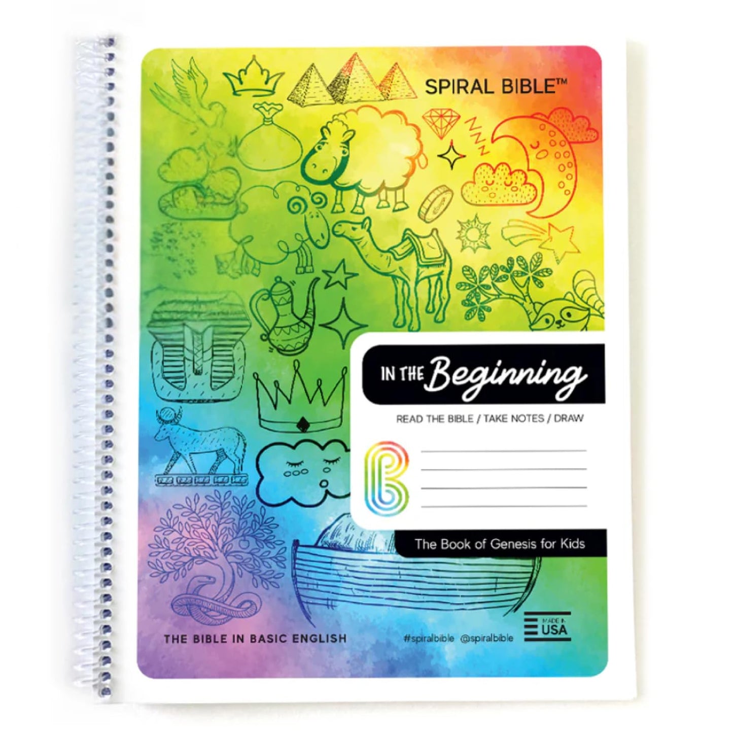 Spiral Bible™ for Kids In the Beginning, The Book of Genesis | Bible Companion for Children | Lay Flat Pages for Coloring, Drawing & Learning Scripture | 8.5" x 11" Notebook, 3.5in Margins