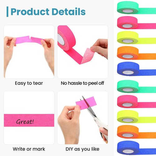 Fainne 10 Rolls Gaffers Tape 1 Inch x 20 Yards Spike UV Blacklight Reactive Fluorescent Heavy Duty Multipurpose Neon for Party Supplies Floor Markings