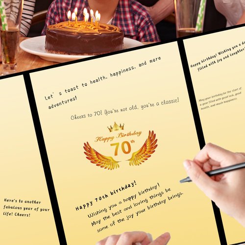 Kangmagitok Black Gold PU Leather Meaningful Happy 70th Birthday Party Decorations Card Guest Book Ideas Supplies for Women Men Dad to Sign Funny Cheers to 70 Years Old Table Decor Favors