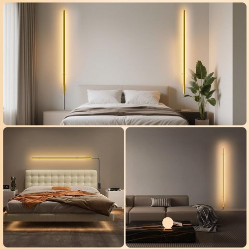 PEESIN 58.2" inch Gold Corner Lamp, Plug in Corner Light with Remote, Minimalist Modern Long Wall Light, Dimmable Living Room Wall Lights, Space-Saving LED CornerLamp for Living Room, 1 Pack