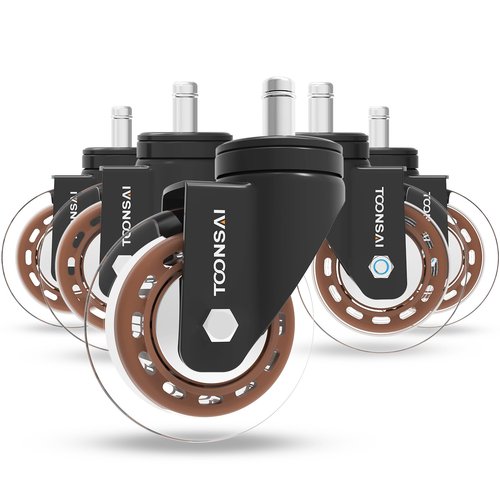 Upgraded 3 Inch Office Chair Wheels Set of 5,Transparent Rubber Replacement Caster Wheel for Carpet & Hardwood Floors, Heavy Duty Caster, Quiet Smooth Rolling Office Chair Casters, Not for 1KEA Chairs