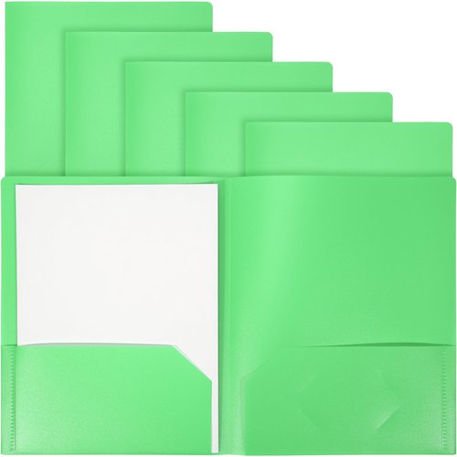 6 Pcs Green Heavy Duty Plastic Folders 2 Pocket File Folder Fit Letter Size for Home Office School Communication Presentation Report Sheet Protectors (Green)