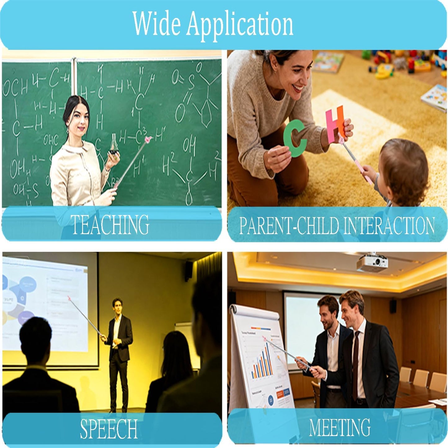 Skiennix Extendable Teacher Pointer - Adjustable Ergonomic Presentation Tool for Classroom & Meetings