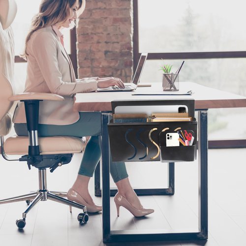 YSaekYeo 2 Tier Desk side storage,Under Desk Storage Clamp On Organizer with Magnetic Pen Holder, No Drill Hanging Under Laptop Holder for Office and Home，Black