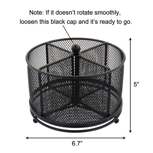 Flytreal Pen Holder for Desk, 360 Rotating Mesh Pencil Organizer Marker Storage Caddy, Black Large Capacity Desktop Stationery Organizer, 4 Compartments for Home Office School Kids Art Supplies